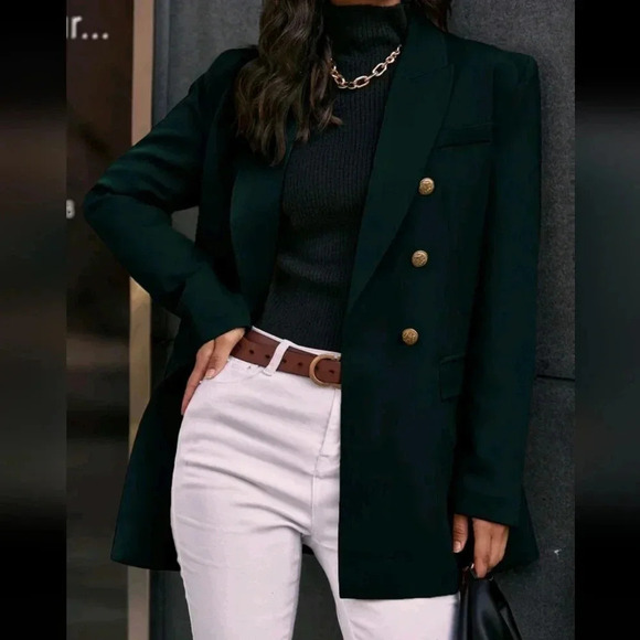 Solid Double Breasted Flap Detail Blazer Workwear - Picture 3 of 5